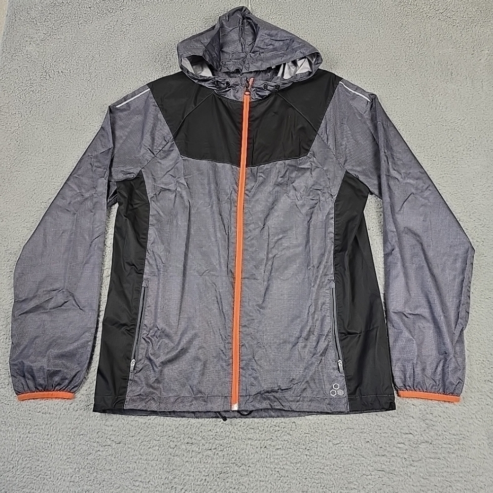 Tek Gear Men's Wind Jacket W/ Hood, Reflective Elements, Gray / Black Size M